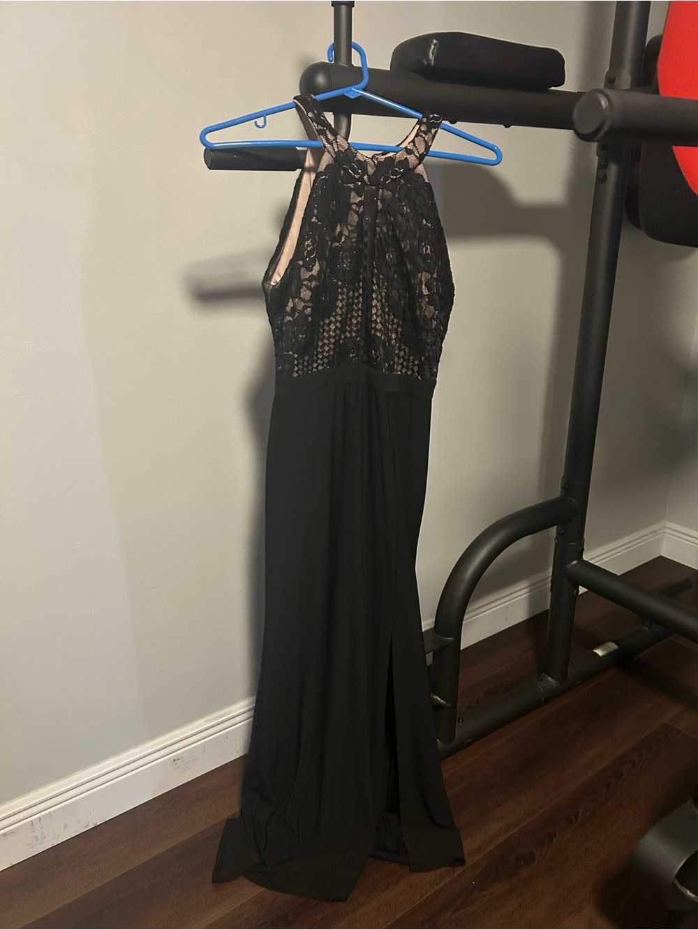 Black Lace Halter Maxi Dress with Sheer Bodice